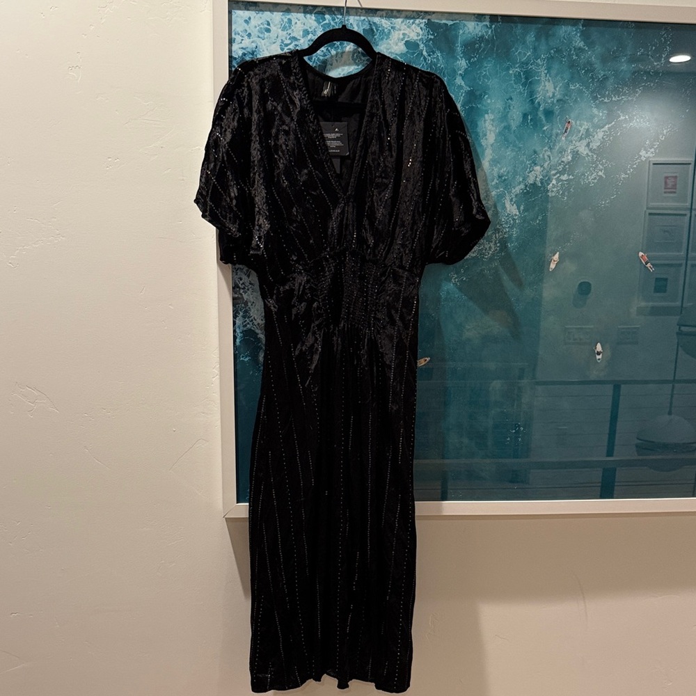 NWT Anthropologie black velvet dress with sequins and beads Elegant One Size